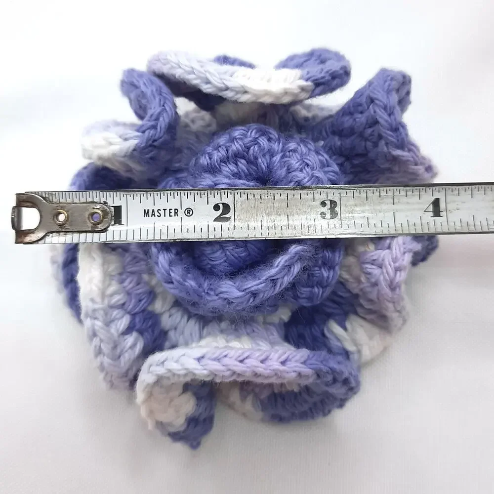 Layered Crochet Flower Brooch Handmade 3D Ruffles Colorful Purples Cream Pin NEW